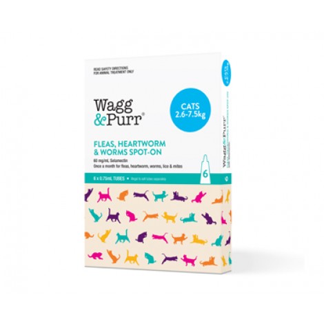 Wagg & Purr Fleas and Heartworm for Cats 2.6-7.5kg (5.5-16.5lbs)