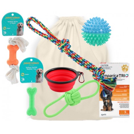 Fetch It Bag for Small Dogs & Puppies - includes a 3 pack Simparica Trio